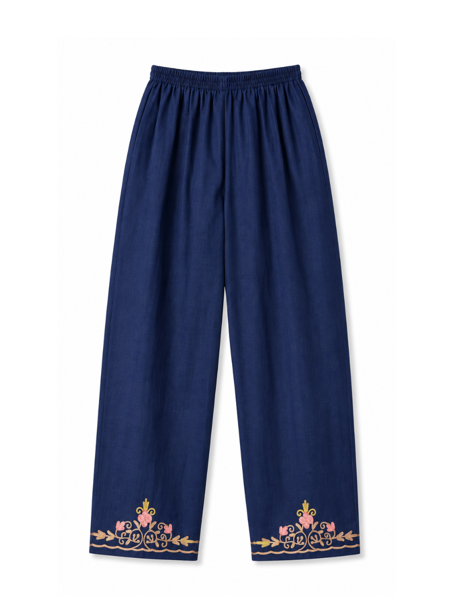 Kashmiri Manual Aari worked cotton Co-Ord Set | Indigo Blue